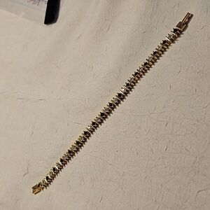 NAPIER Vintage Rhinestones, Black Stones, and Gold Tone Tennis Bracelet